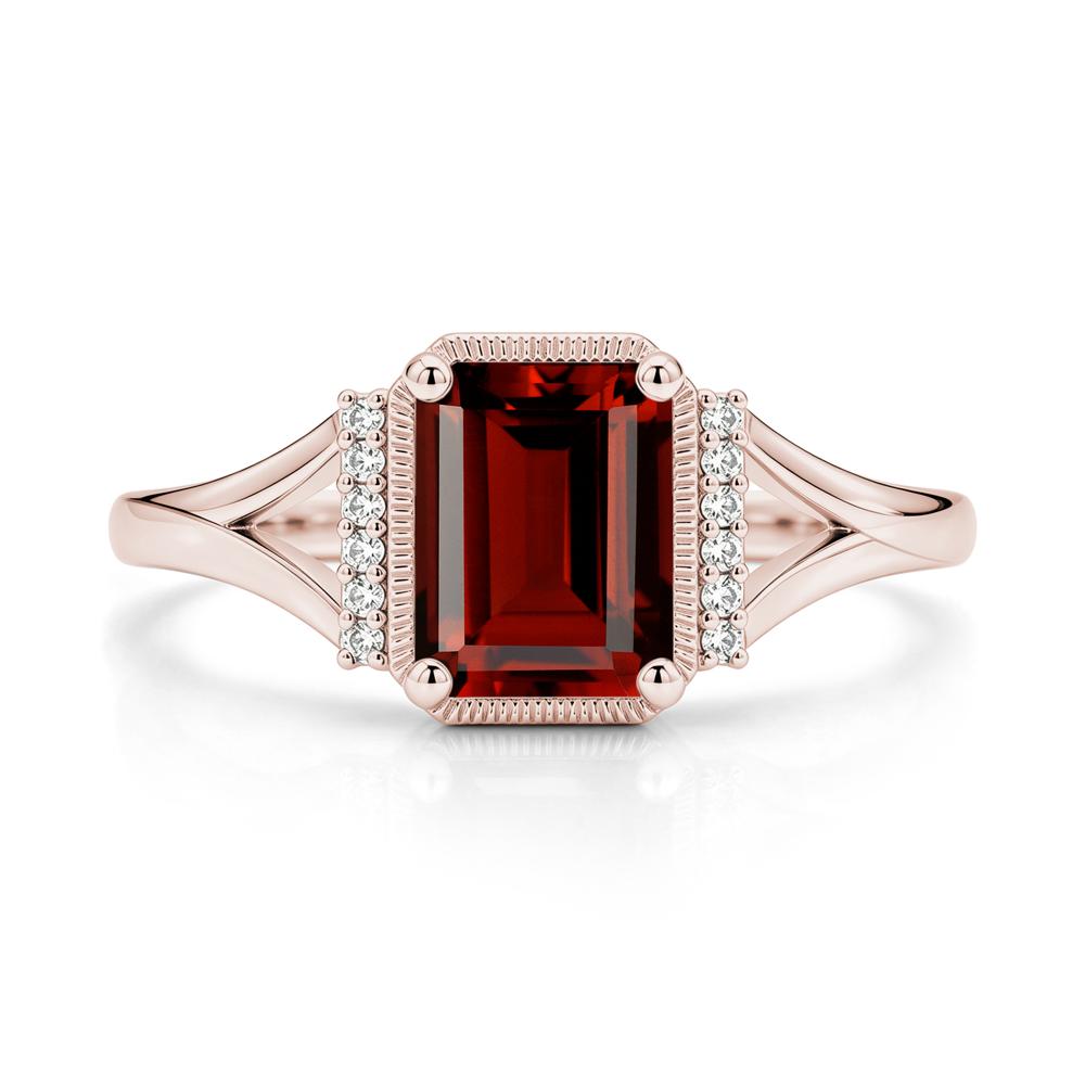 Split Shank Emerald Cut Black Spinel Milgrain Ring - LUO Jewelry #gemstone_Garnet
