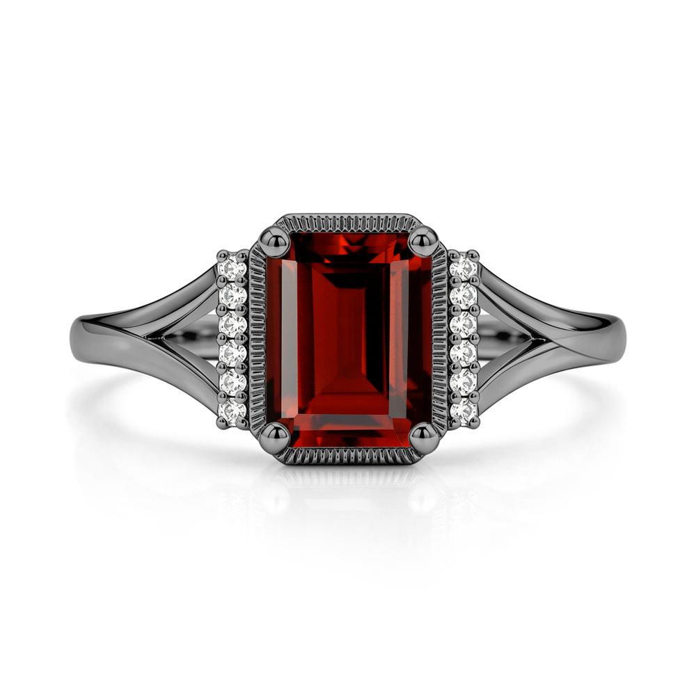 Split Shank Emerald Cut Black Spinel Milgrain Ring - LUO Jewelry #gemstone_Garnet