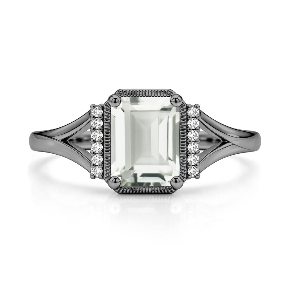 Split Shank Emerald Cut Black Spinel Milgrain Ring - LUO Jewelry #gemstone_Green Amethyst