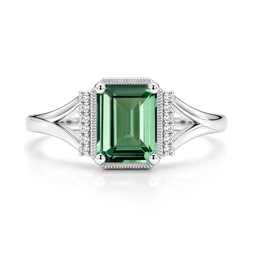 Split Shank Emerald Cut Black Spinel Milgrain Ring - LUO Jewelry #gemstone_Green Sapphire
