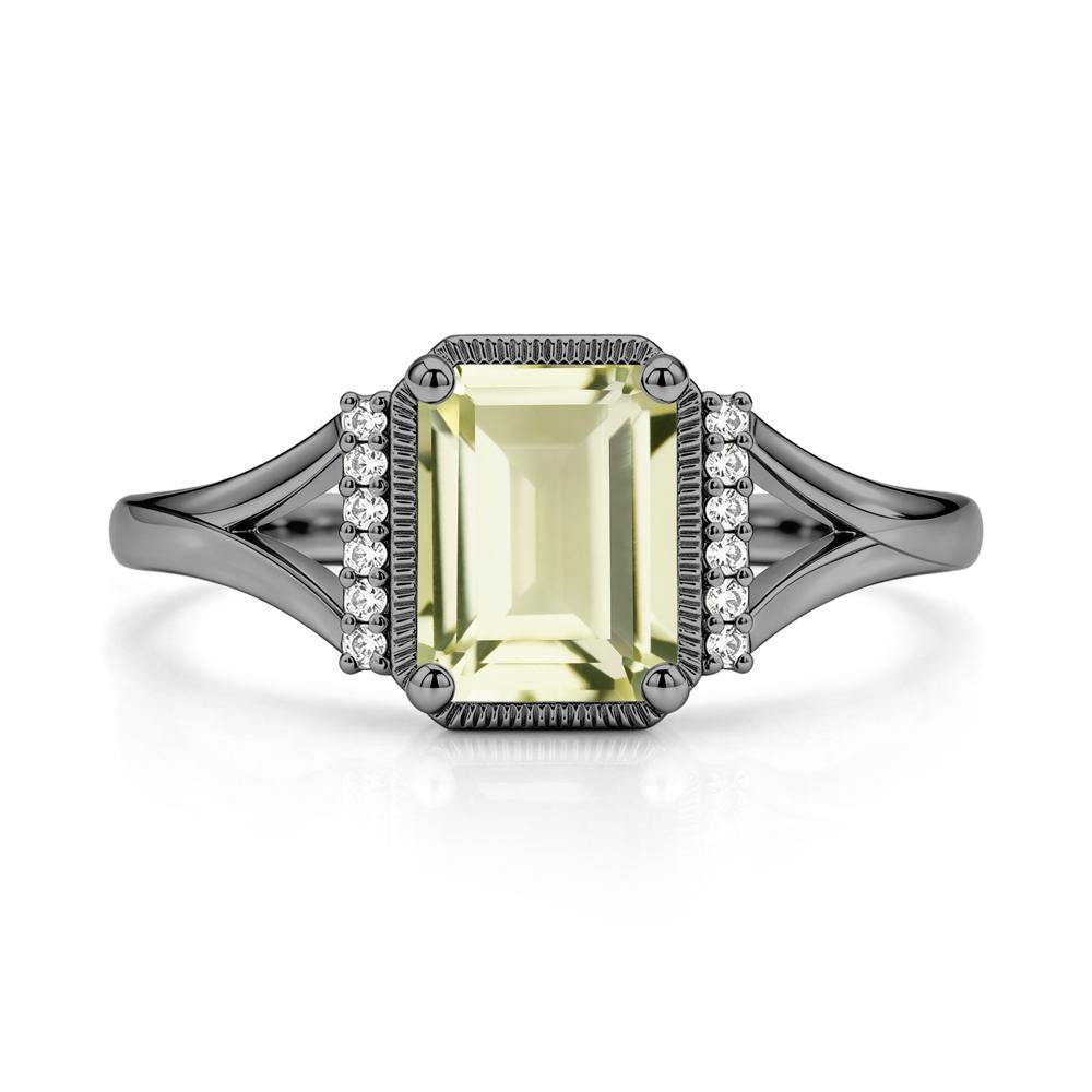 Split Shank Emerald Cut Black Spinel Milgrain Ring - LUO Jewelry #gemstone_Lemon Quartz