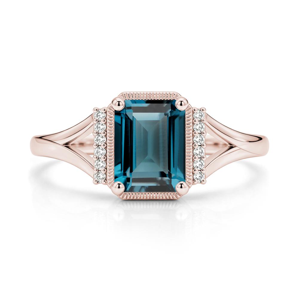 Split Shank Emerald Cut Black Spinel Milgrain Ring - LUO Jewelry #gemstone_London Blue Topaz
