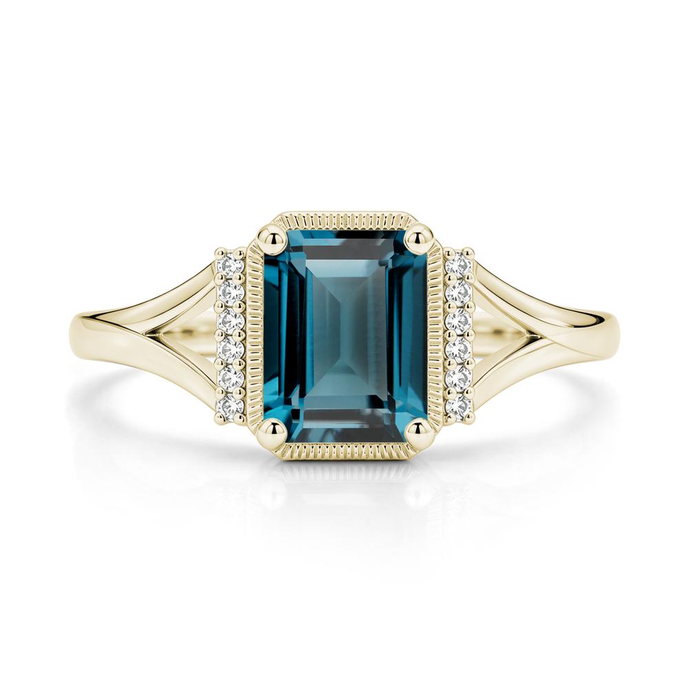 Split Shank Emerald Cut Black Spinel Milgrain Ring - LUO Jewelry #gemstone_London Blue Topaz