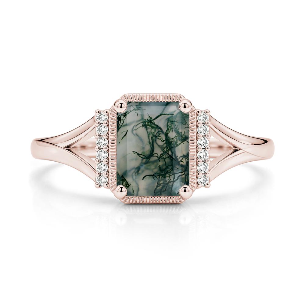Split Shank Emerald Cut Black Spinel Milgrain Ring - LUO Jewelry #gemstone_Moss Agate