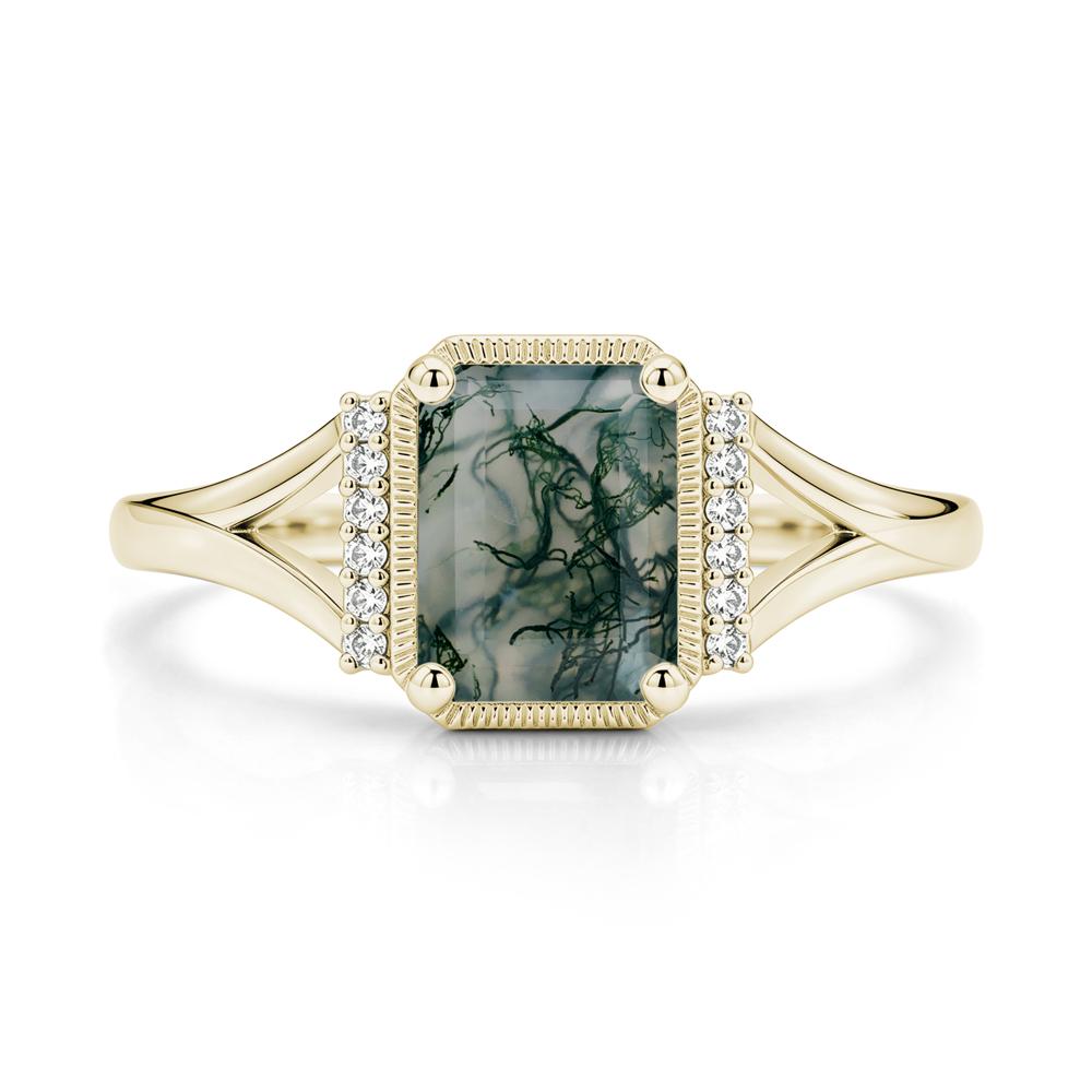 Split Shank Emerald Cut Black Spinel Milgrain Ring - LUO Jewelry #gemstone_Moss Agate