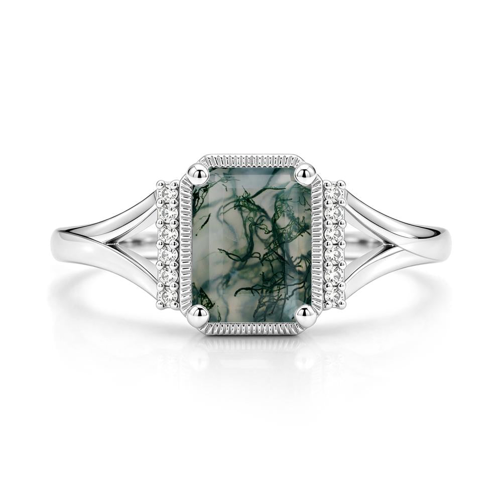 Split Shank Emerald Cut Black Spinel Milgrain Ring - LUO Jewelry #gemstone_Moss Agate