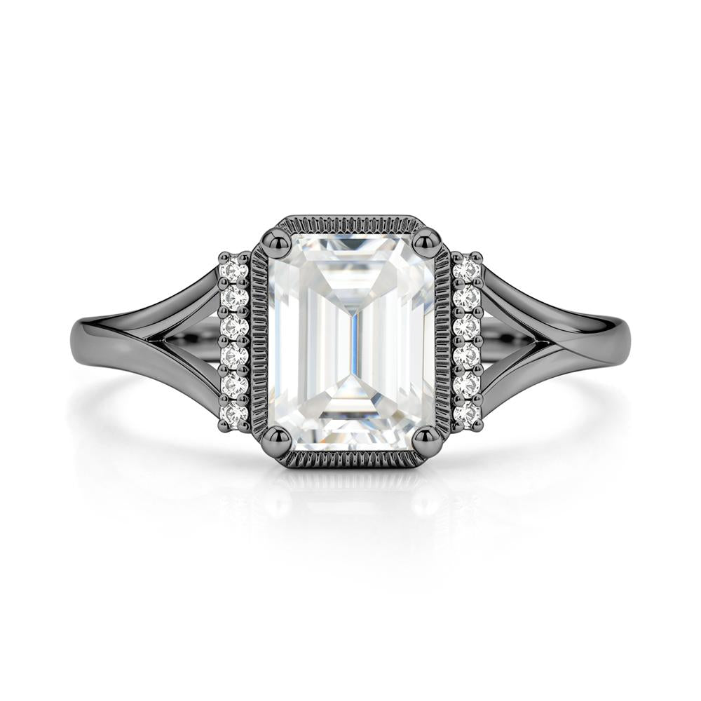 Split Shank Emerald Cut Black Spinel Milgrain Ring - LUO Jewelry #gemstone_Moissanite