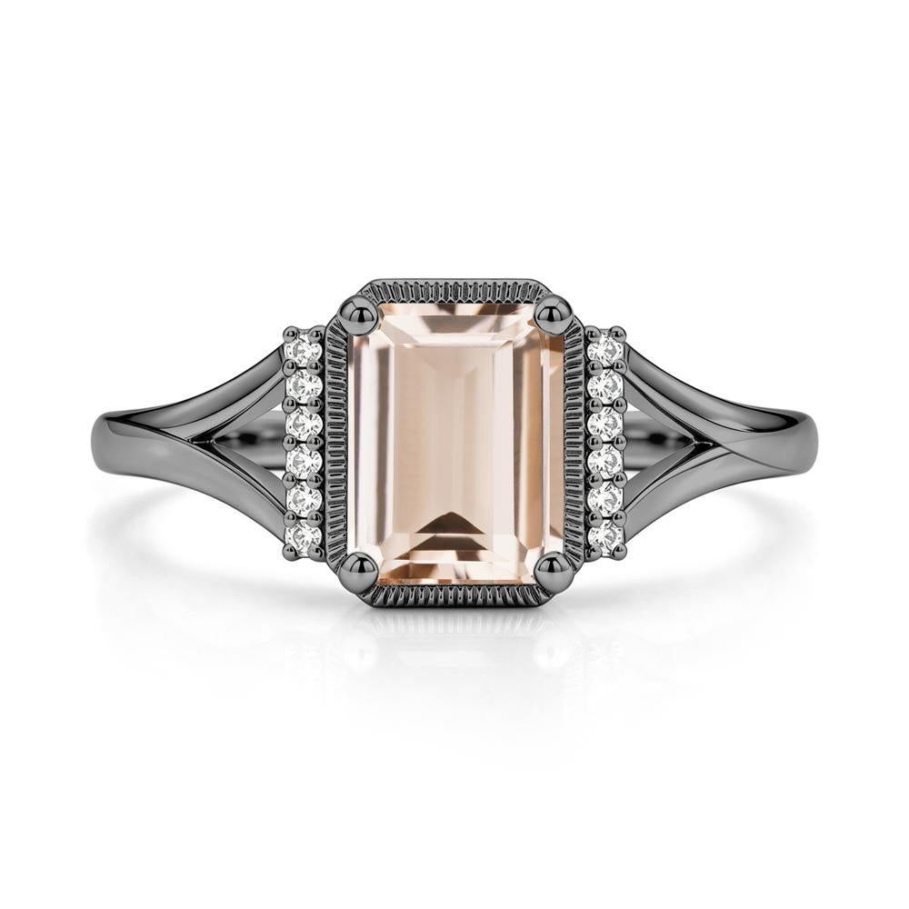 Split Shank Emerald Cut Black Spinel Milgrain Ring - LUO Jewelry #gemstone_Morganite