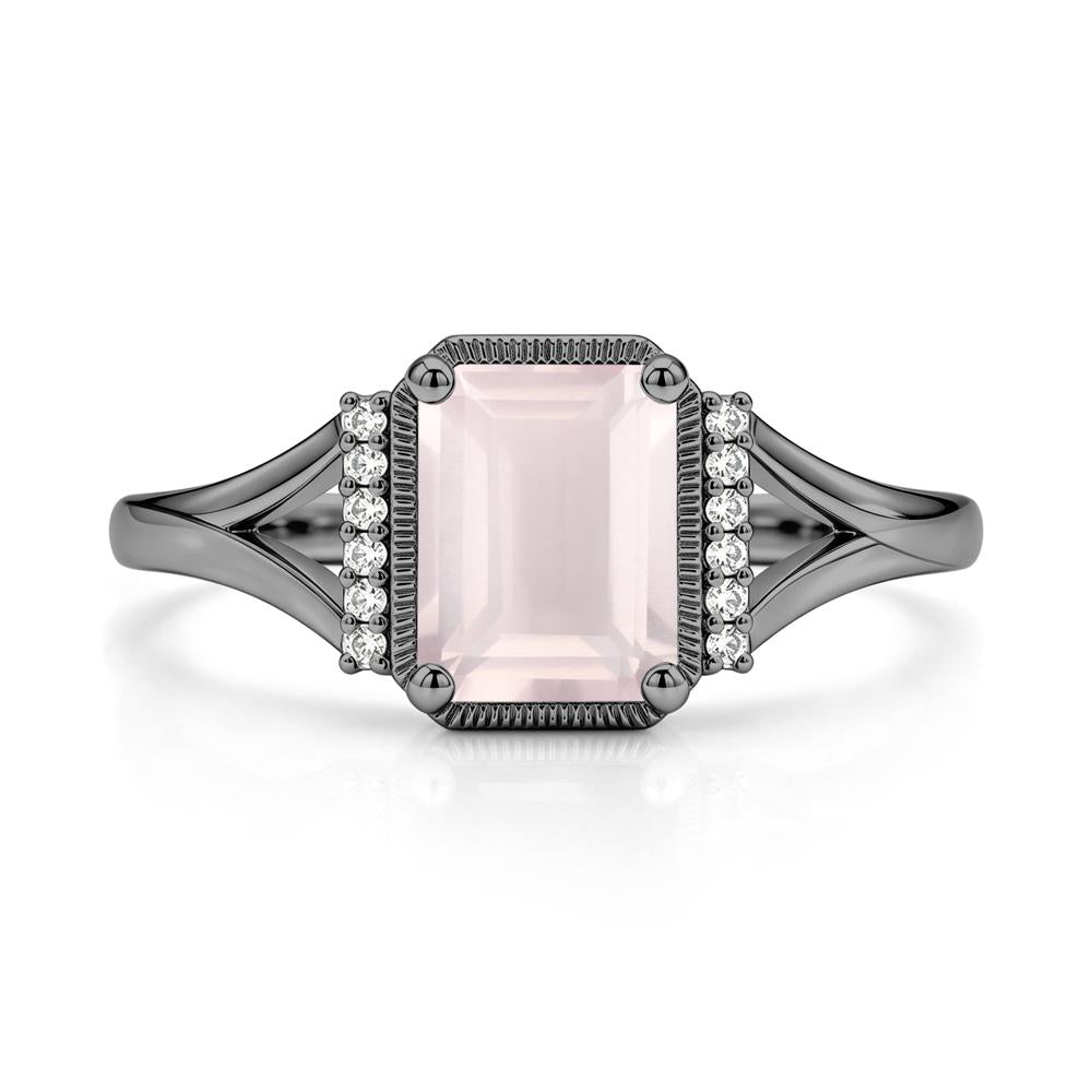 Split Shank Emerald Cut Black Spinel Milgrain Ring - LUO Jewelry #gemstone_Rose Quartz
