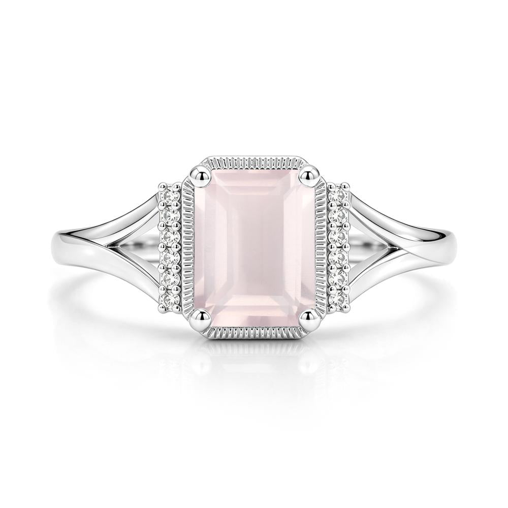 Split Shank Emerald Cut Black Spinel Milgrain Ring - LUO Jewelry #gemstone_Rose Quartz