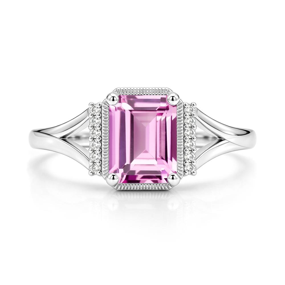 Split Shank Emerald Cut Black Spinel Milgrain Ring - LUO Jewelry #gemstone_Pink Sapphire