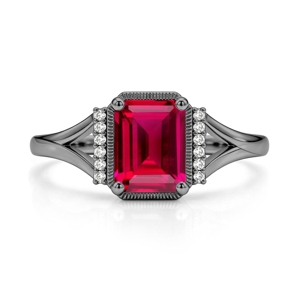 Split Shank Emerald Cut Black Spinel Milgrain Ring - LUO Jewelry #gemstone_Ruby