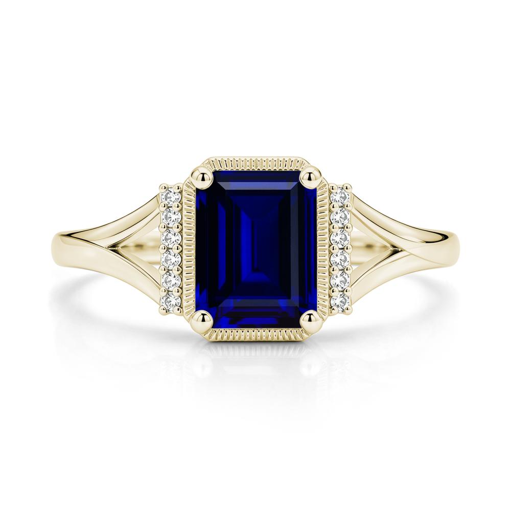 Split Shank Emerald Cut Black Spinel Milgrain Ring - LUO Jewelry #gemstone_Sapphire