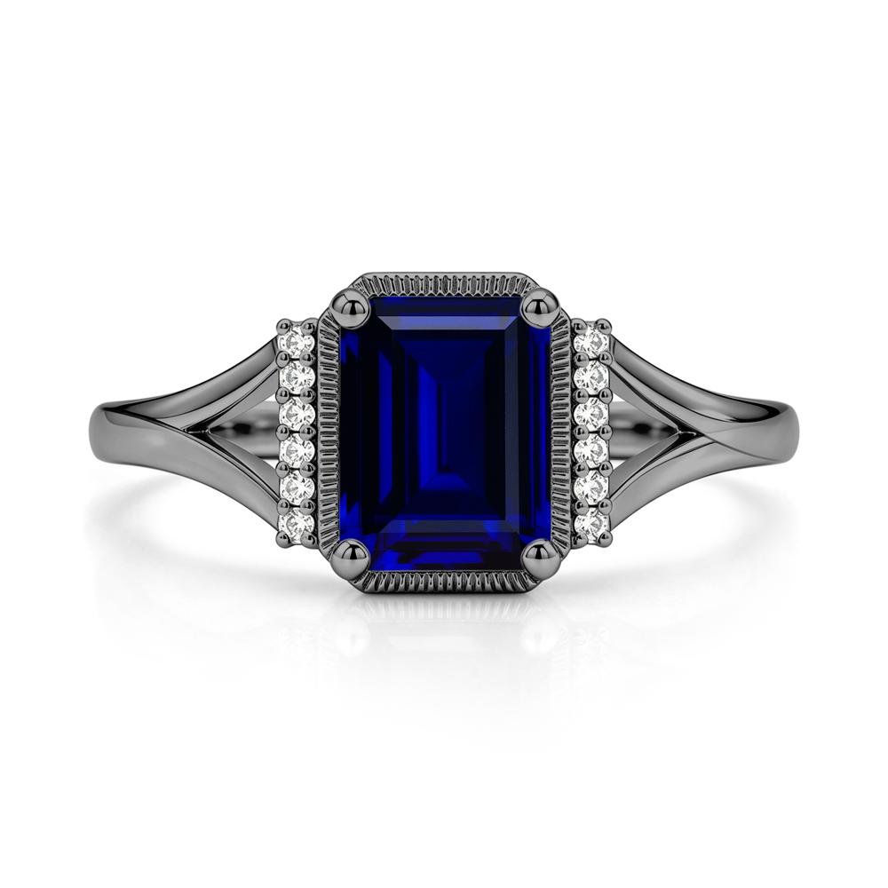Split Shank Emerald Cut Black Spinel Milgrain Ring - LUO Jewelry #gemstone_Sapphire