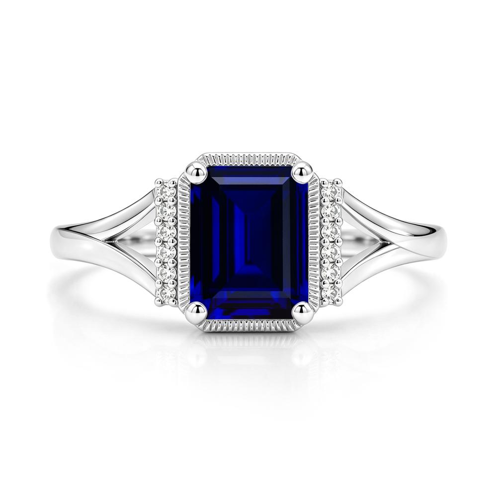 Split Shank Emerald Cut Black Spinel Milgrain Ring - LUO Jewelry #gemstone_Sapphire