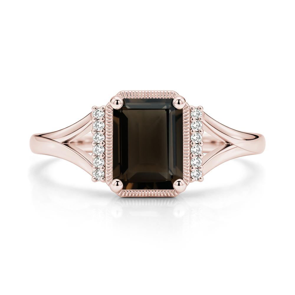 Split Shank Emerald Cut Black Spinel Milgrain Ring - LUO Jewelry #gemstone_Smoky Quartz