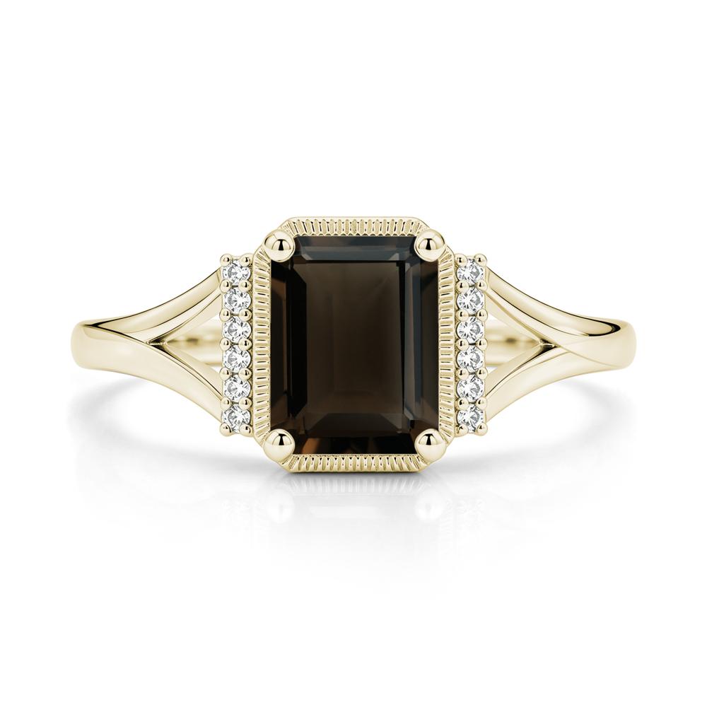 Split Shank Emerald Cut Black Spinel Milgrain Ring - LUO Jewelry #gemstone_Smoky Quartz