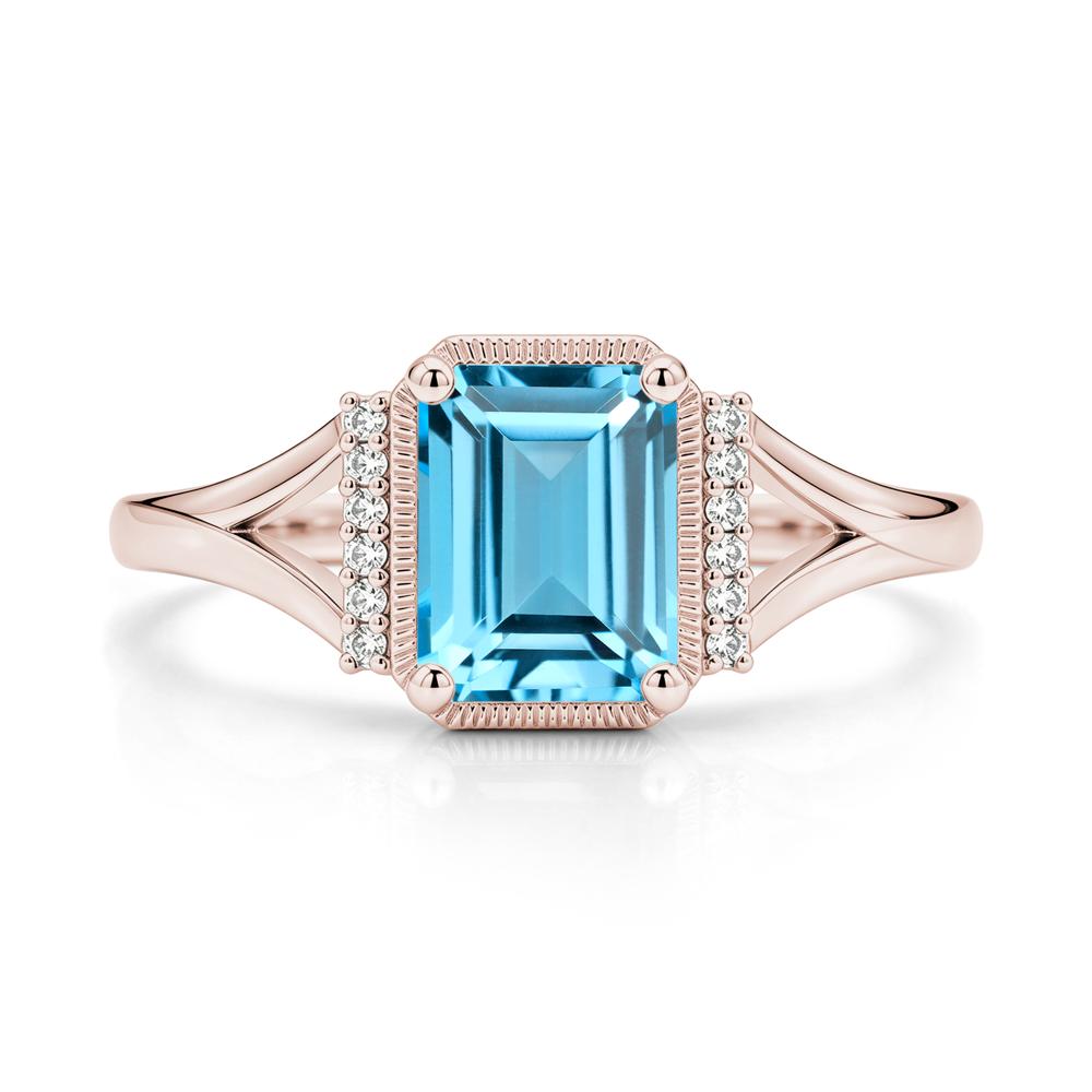 Split Shank Emerald Cut Black Spinel Milgrain Ring - LUO Jewelry #gemstone_Swiss Blue Topaz