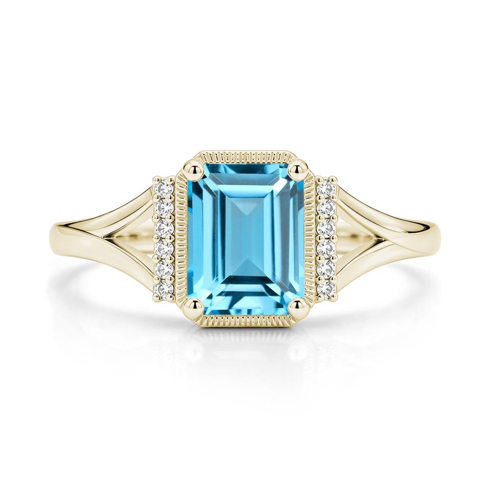 Split Shank Emerald Cut Black Spinel Milgrain Ring - LUO Jewelry #gemstone_Swiss Blue Topaz