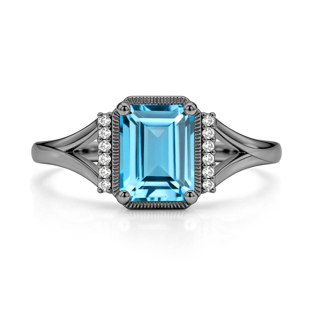 Split Shank Emerald Cut Black Spinel Milgrain Ring - LUO Jewelry #gemstone_Swiss Blue Topaz