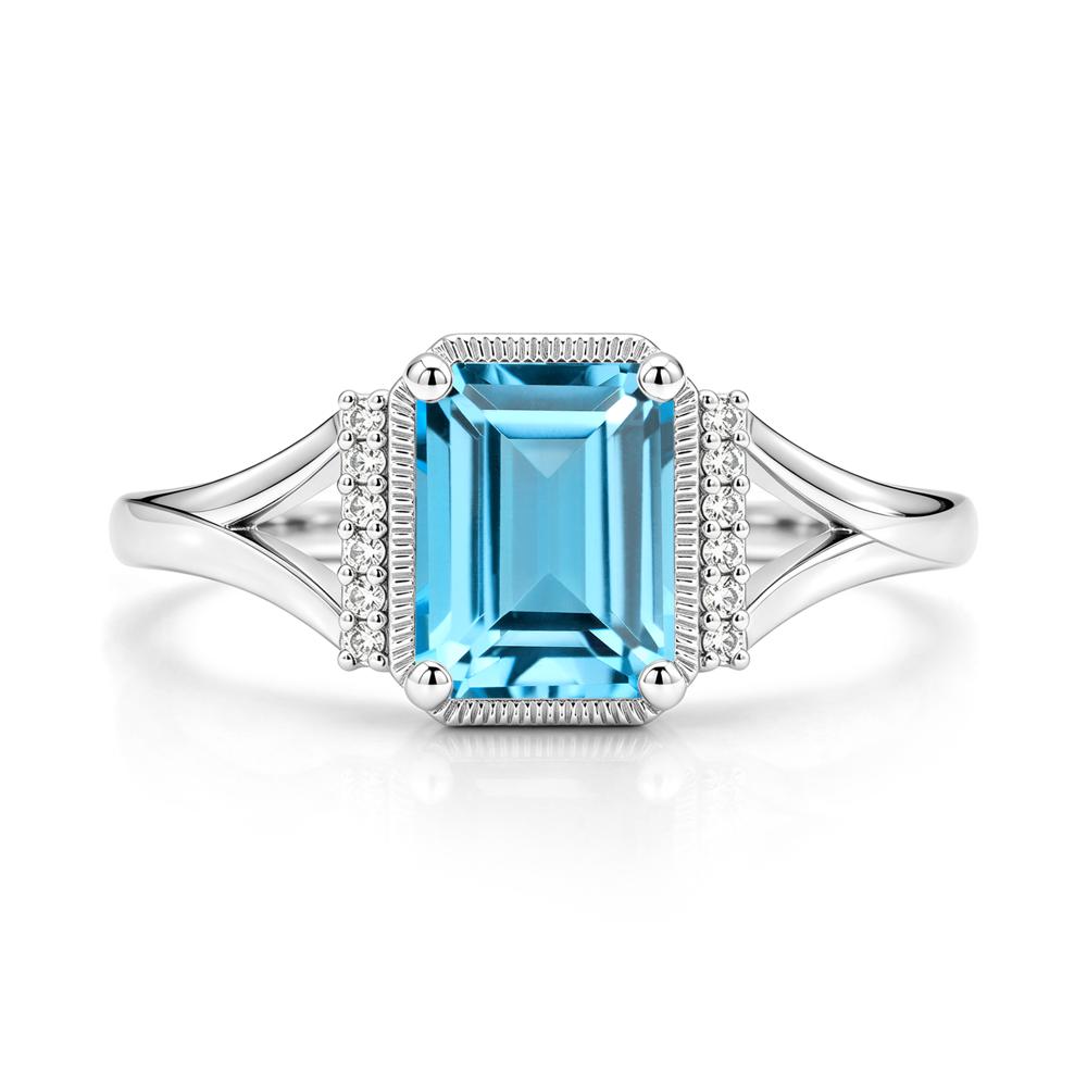 Split Shank Emerald Cut Black Spinel Milgrain Ring - LUO Jewelry #gemstone_Swiss Blue Topaz