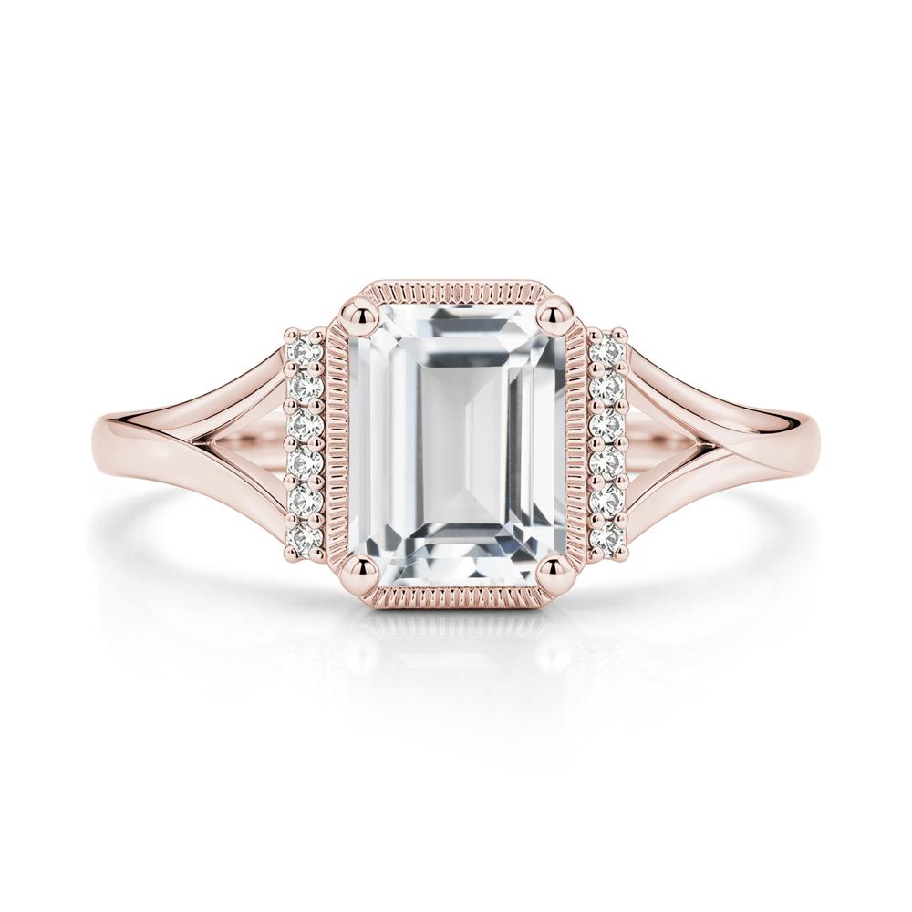 Split Shank Emerald Cut Black Spinel Milgrain Ring - LUO Jewelry #gemstone_White Topaz
