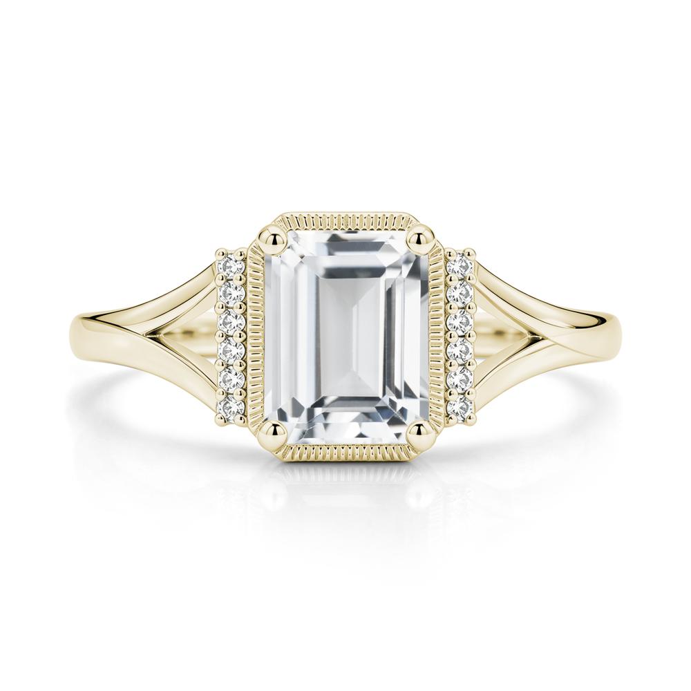Split Shank Emerald Cut Black Spinel Milgrain Ring - LUO Jewelry #gemstone_White Topaz