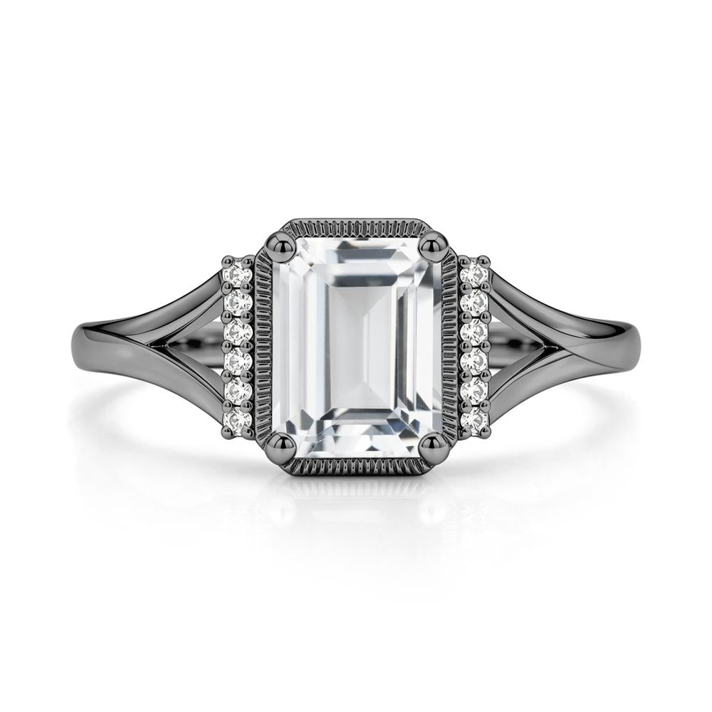 Split Shank Emerald Cut Black Spinel Milgrain Ring - LUO Jewelry #gemstone_White Topaz