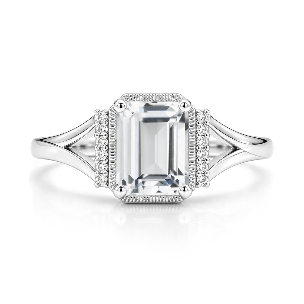 Split Shank Emerald Cut Black Spinel Milgrain Ring - LUO Jewelry #gemstone_White Topaz