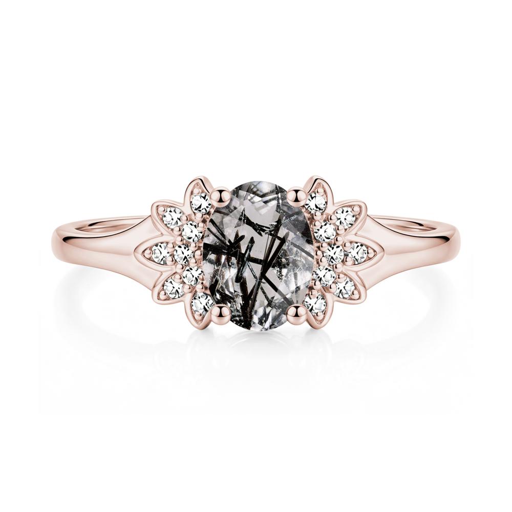 Oval Shaped London Blue Topaz Cluster Cocktail Ring - LUO Jewelry #gemstone_Black Rutilated Quartz