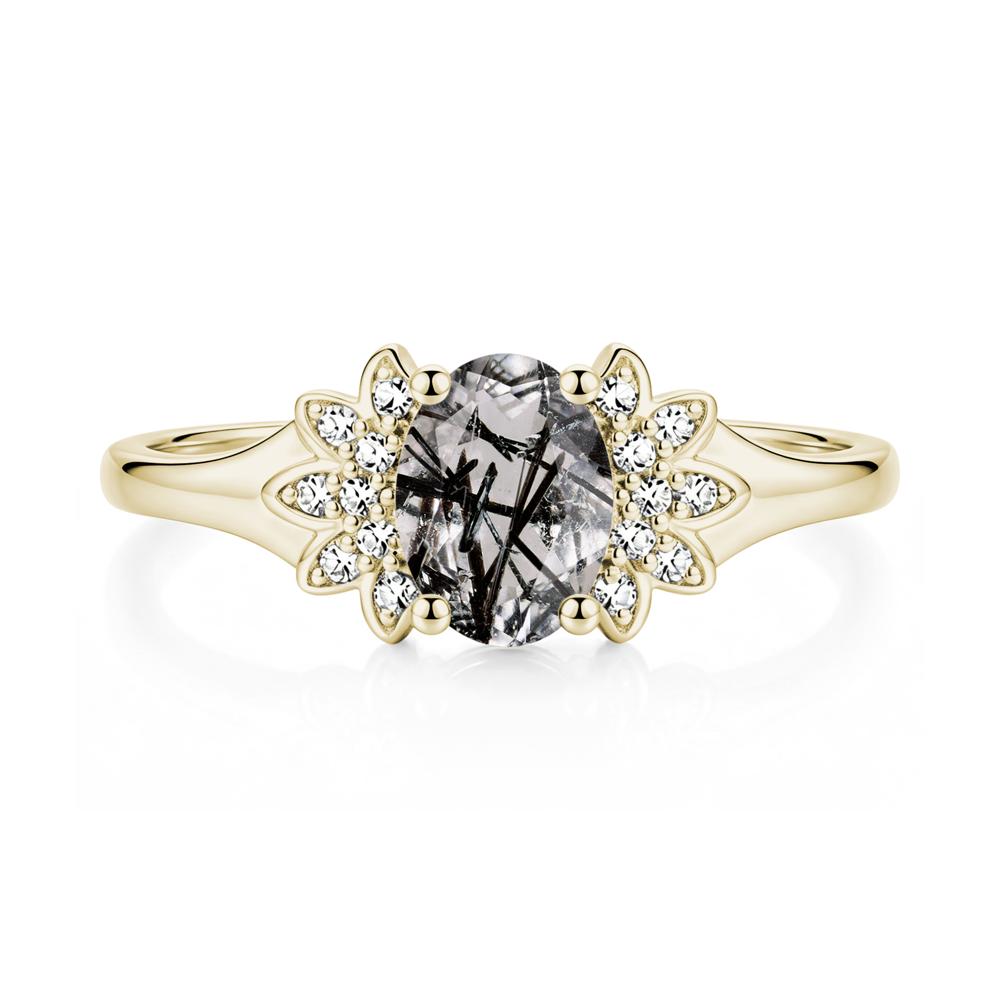Oval Shaped London Blue Topaz Cluster Cocktail Ring - LUO Jewelry #gemstone_Black Rutilated Quartz
