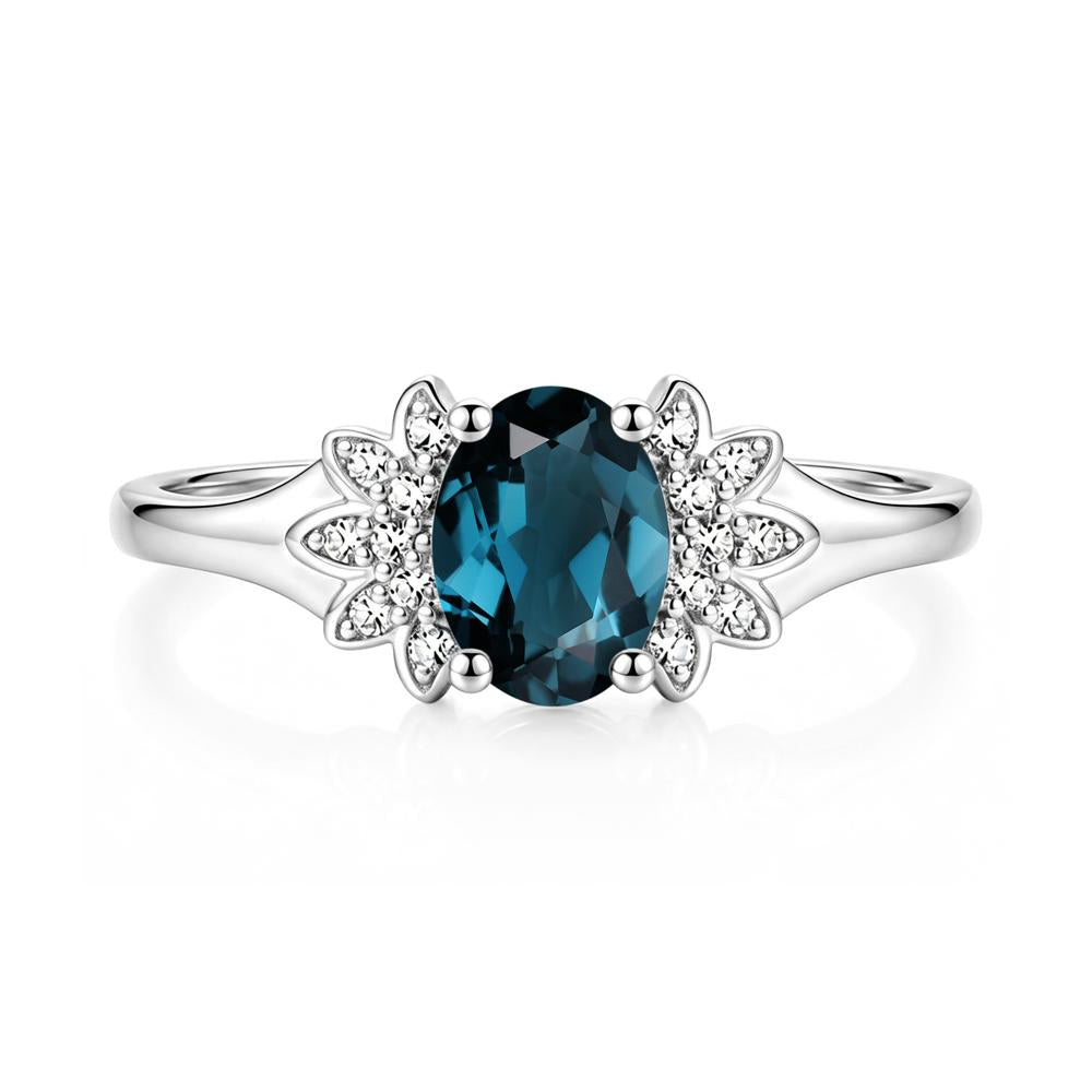 Oval Shaped London Blue Topaz Cluster Cocktail Ring - LUO Jewelry #gemstone_London Blue Topaz