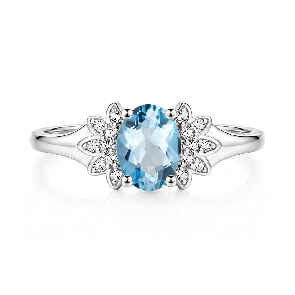 Oval Shaped London Blue Topaz Cluster Cocktail Ring - LUO Jewelry #gemstone_Swiss Blue Topaz