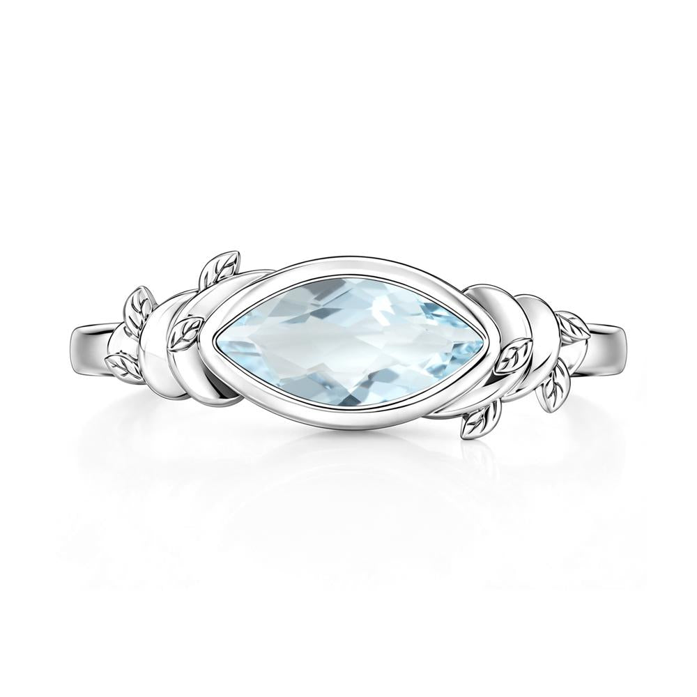 East West Marquise Cut Garnet Leaf and Vine Ring - LUO Jewelry #gemstone_Aquamarine