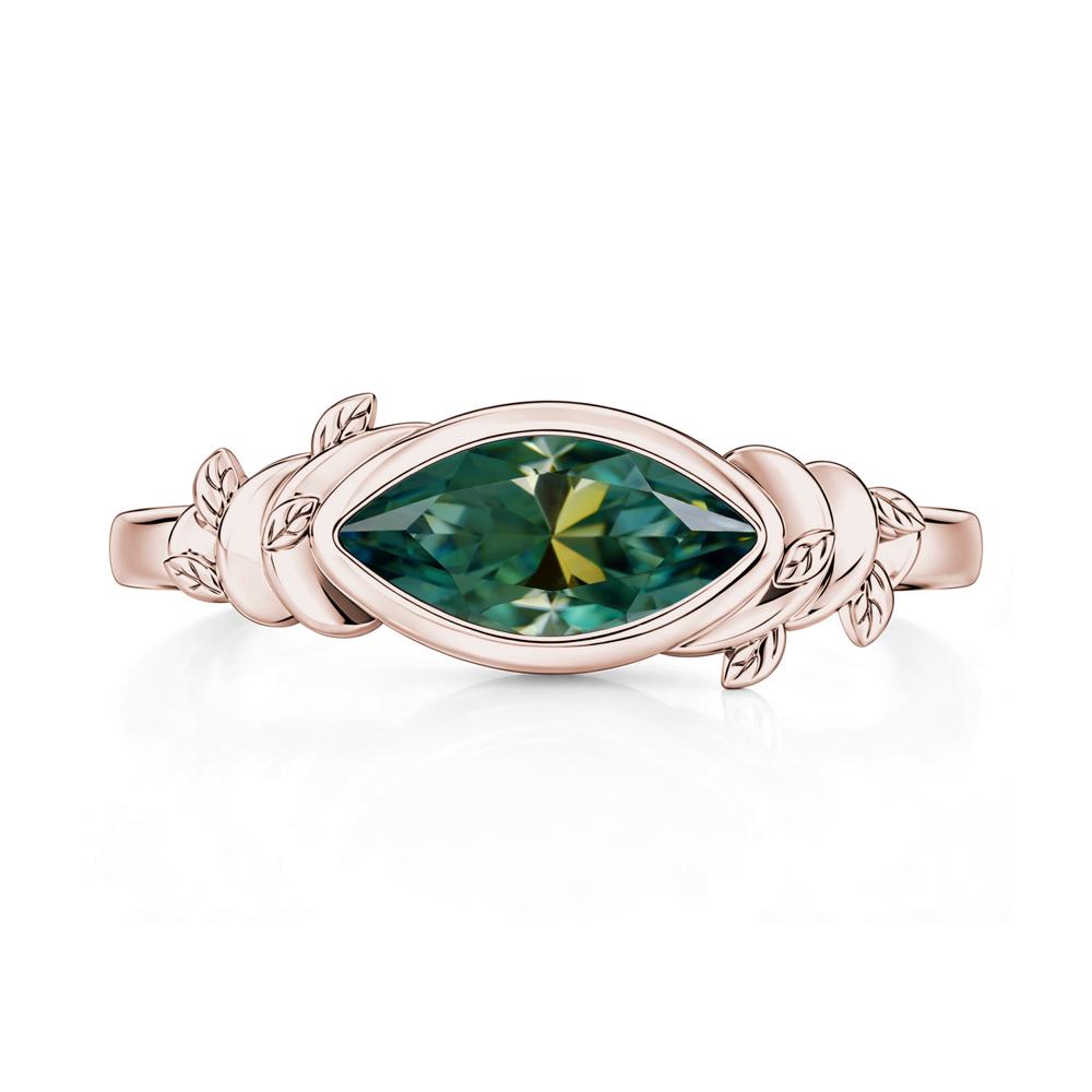 East West Marquise Cut Garnet Leaf and Vine Ring - LUO Jewelry #gemstone_Green Moissanite