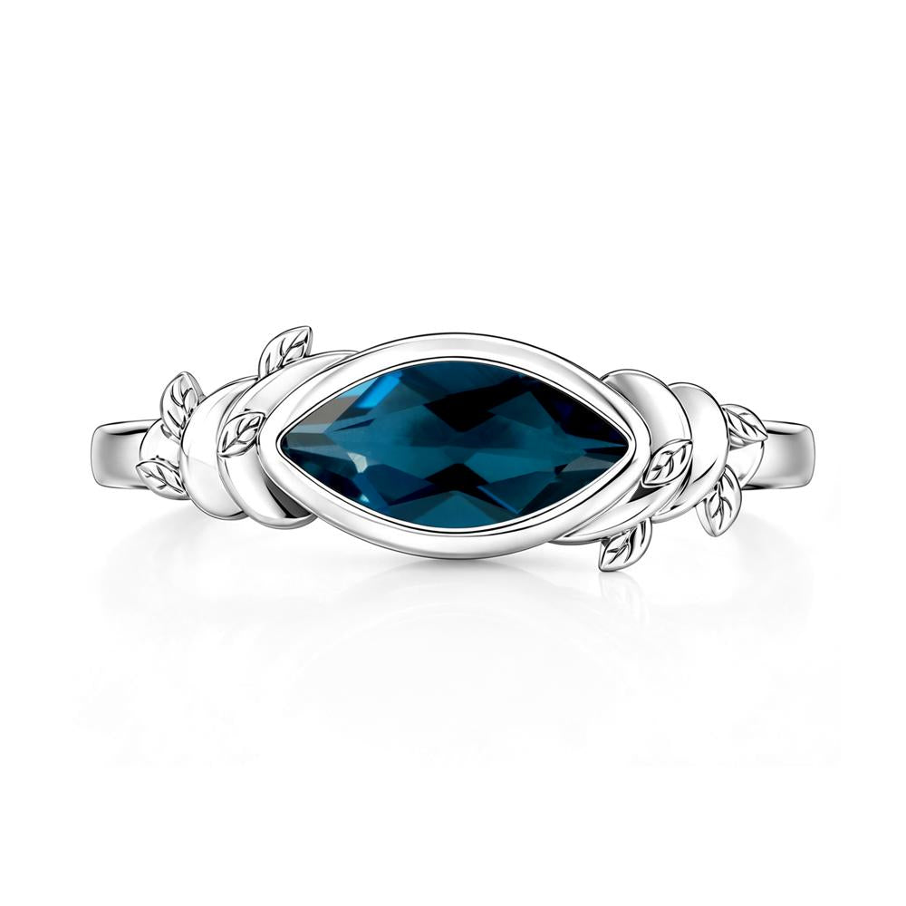 East West Marquise Cut Garnet Leaf and Vine Ring - LUO Jewelry #gemstone_London Blue Topaz