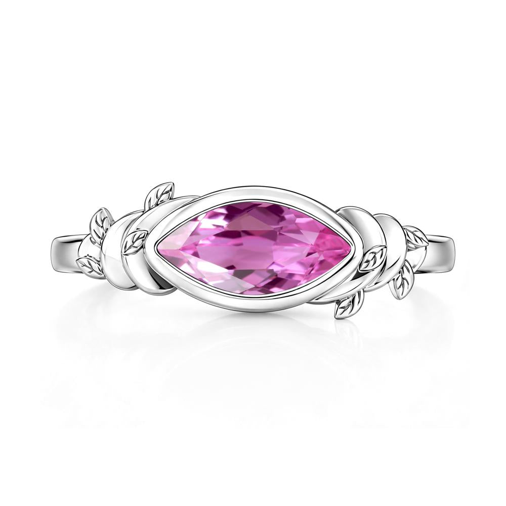 East West Marquise Cut Garnet Leaf and Vine Ring - LUO Jewelry #gemstone_Pink Sapphire