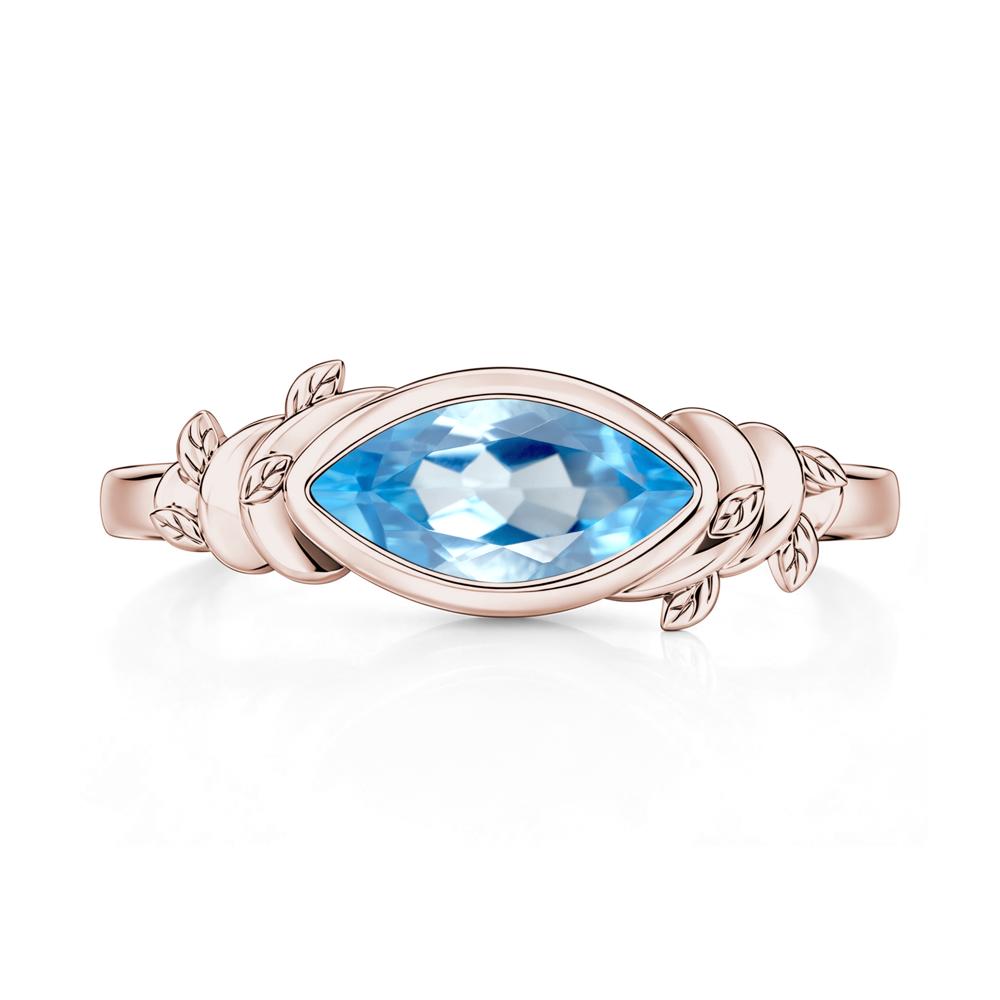East West Marquise Cut Garnet Leaf and Vine Ring - LUO Jewelry #gemstone_Swiss Blue Topaz