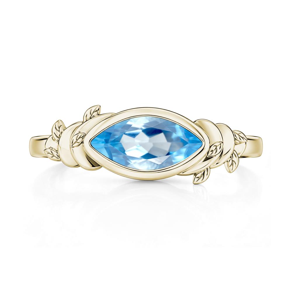 East West Marquise Cut Garnet Leaf and Vine Ring - LUO Jewelry #gemstone_Swiss Blue Topaz