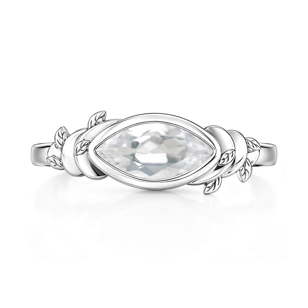 East West Marquise Cut Garnet Leaf and Vine Ring - LUO Jewelry #gemstone_White Topaz