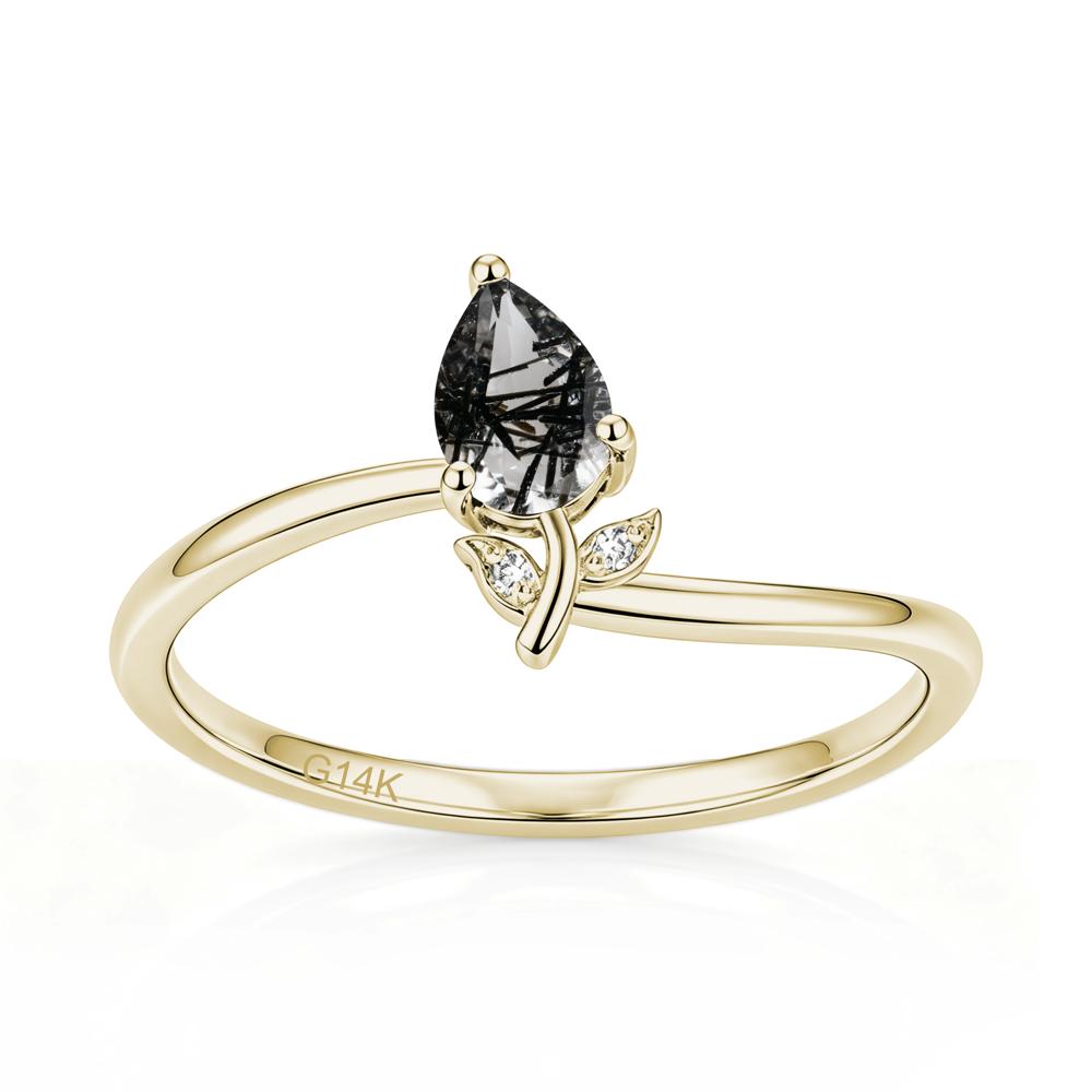 Nature Inspired Pear Cut Sapphire Floral Ring - LUO Jewelry #gemstone_Black Rutilated Quartz