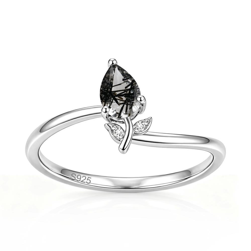 Nature Inspired Pear Cut Sapphire Floral Ring - LUO Jewelry #gemstone_Black Rutilated Quartz