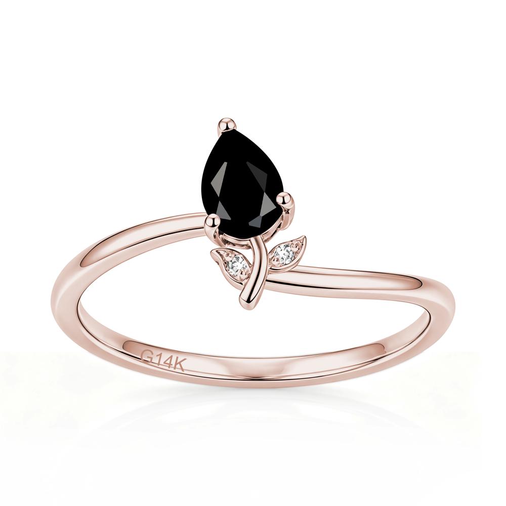 Nature Inspired Pear Cut Sapphire Floral Ring - LUO Jewelry #gemstone_Black Spinel