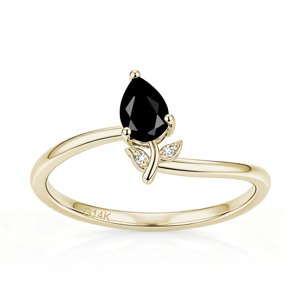 Nature Inspired Pear Cut Sapphire Floral Ring - LUO Jewelry #gemstone_Black Spinel