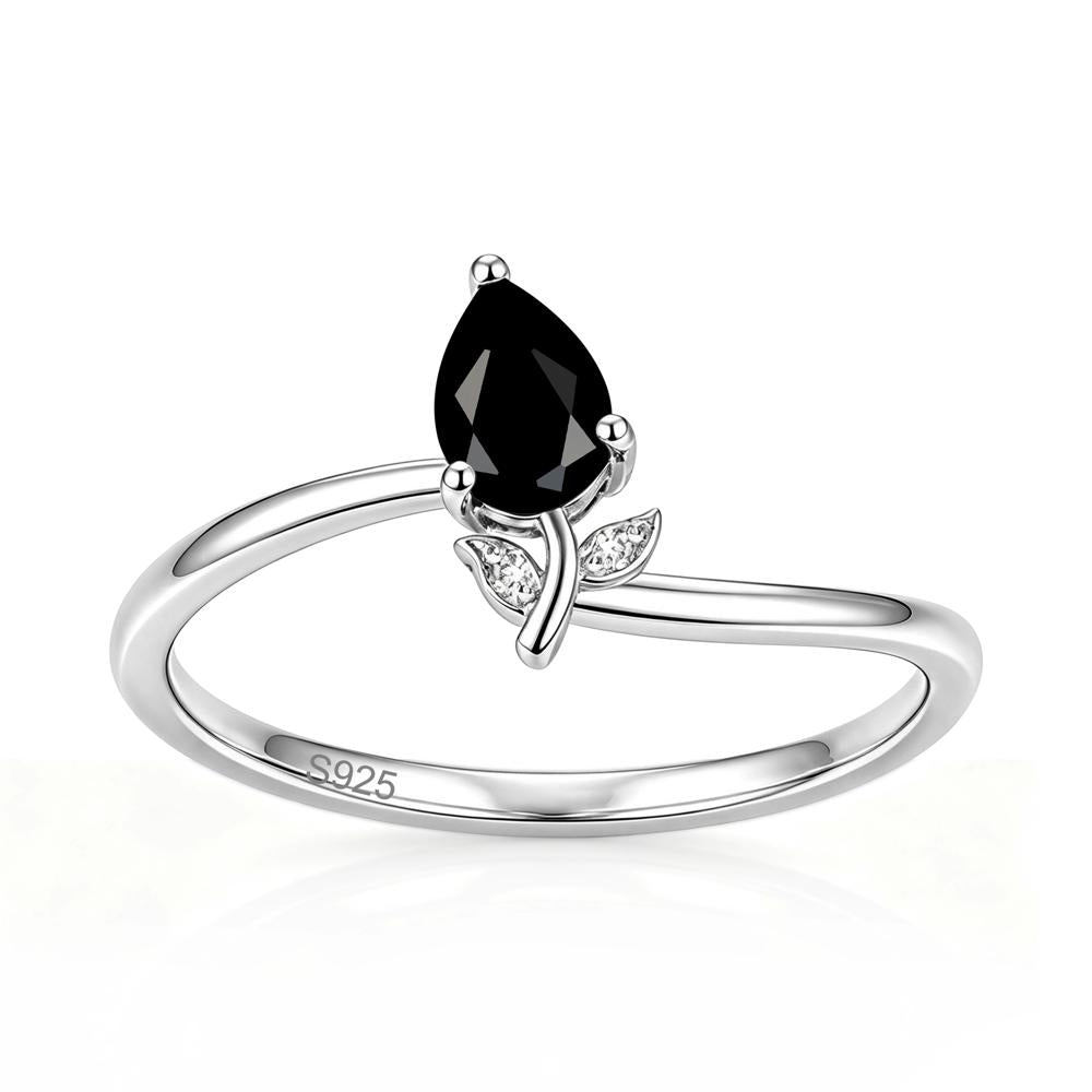 Nature Inspired Pear Cut Sapphire Floral Ring - LUO Jewelry #gemstone_Black Spinel