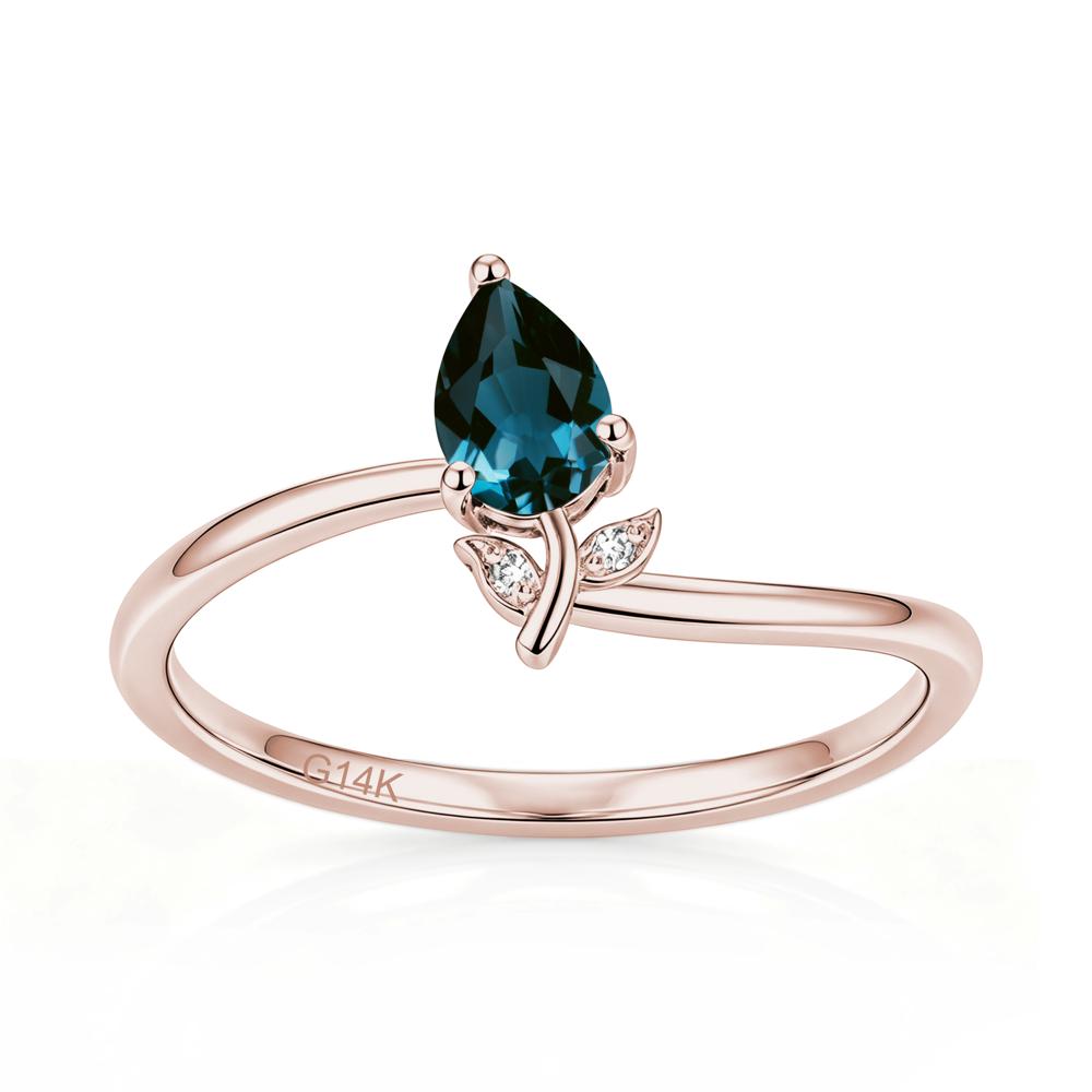 Nature Inspired Pear Cut Sapphire Floral Ring - LUO Jewelry #gemstone_London Blue Topaz