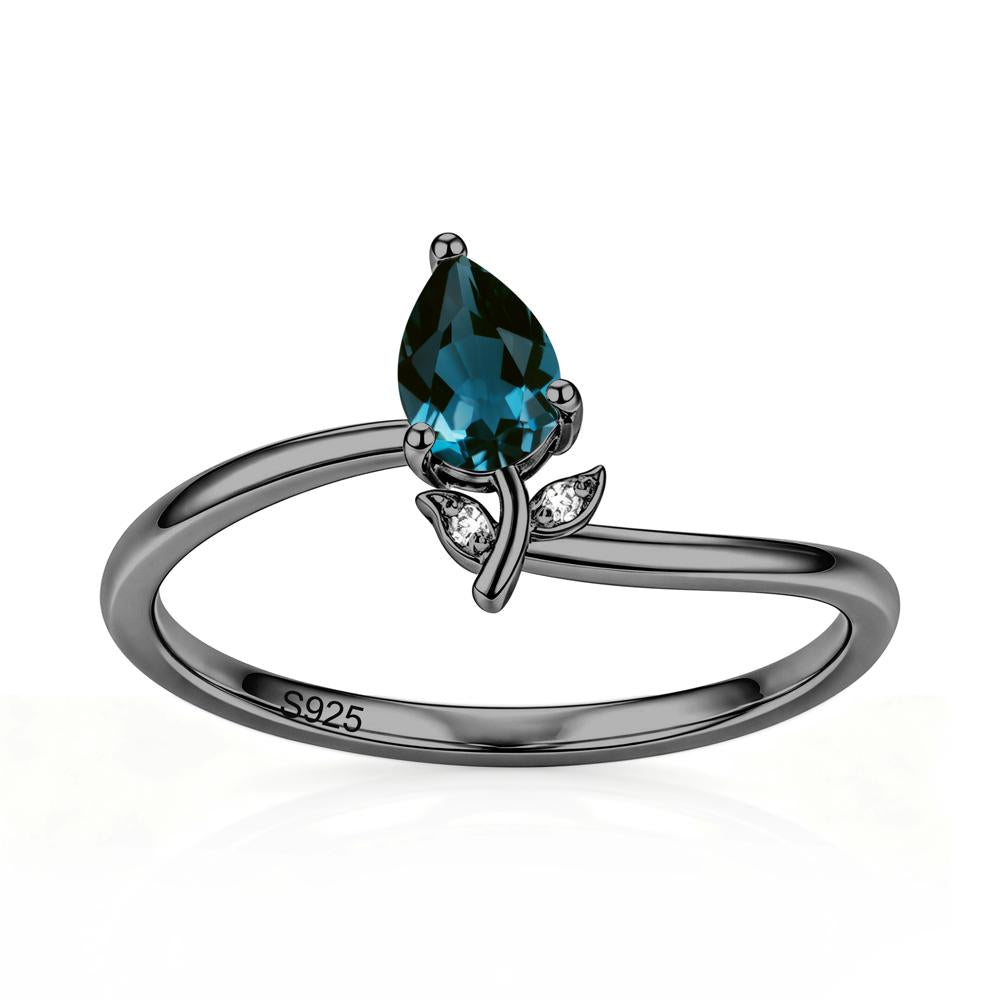 Nature Inspired Pear Cut Sapphire Floral Ring - LUO Jewelry #gemstone_London Blue Topaz