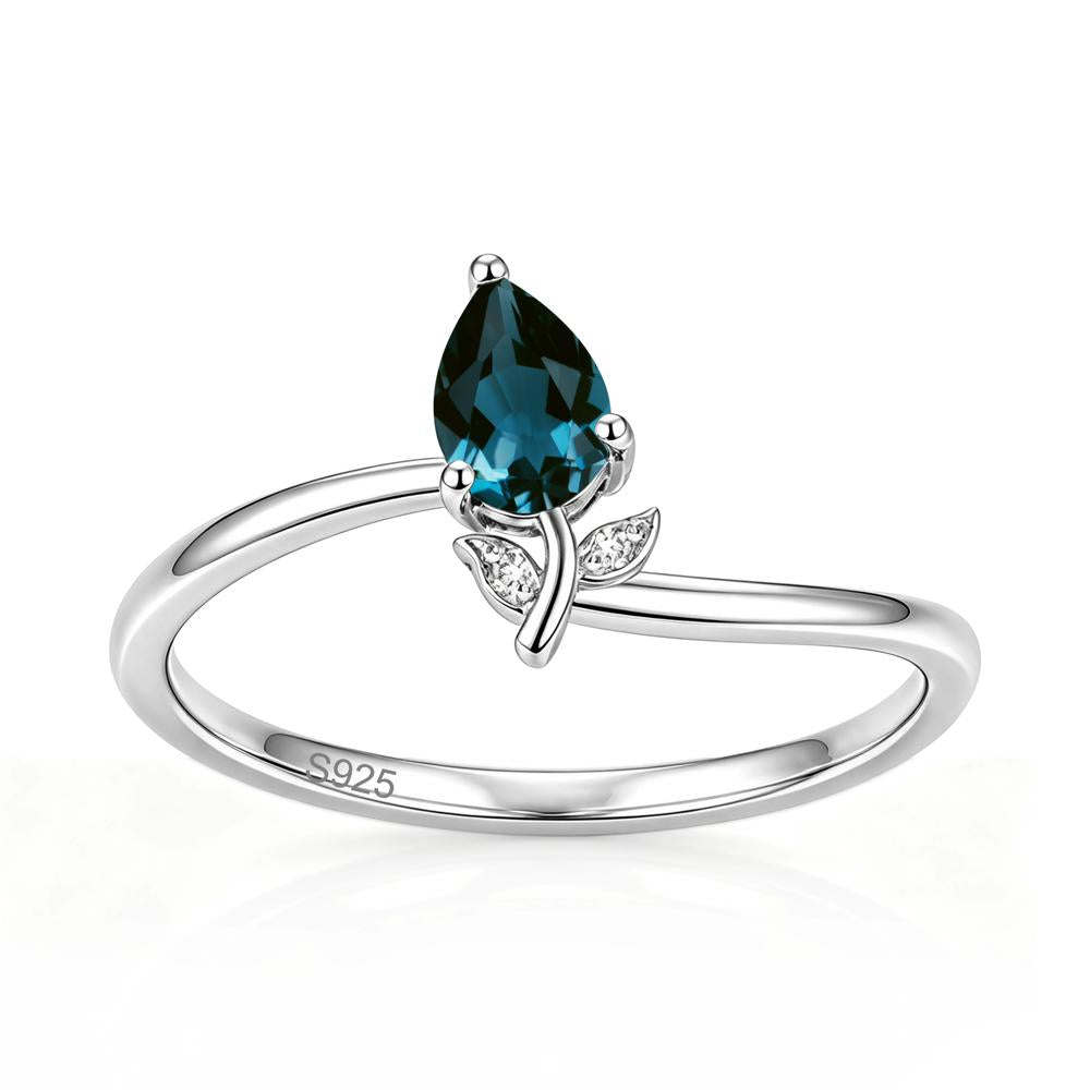 Nature Inspired Pear Cut Sapphire Floral Ring - LUO Jewelry #gemstone_London Blue Topaz
