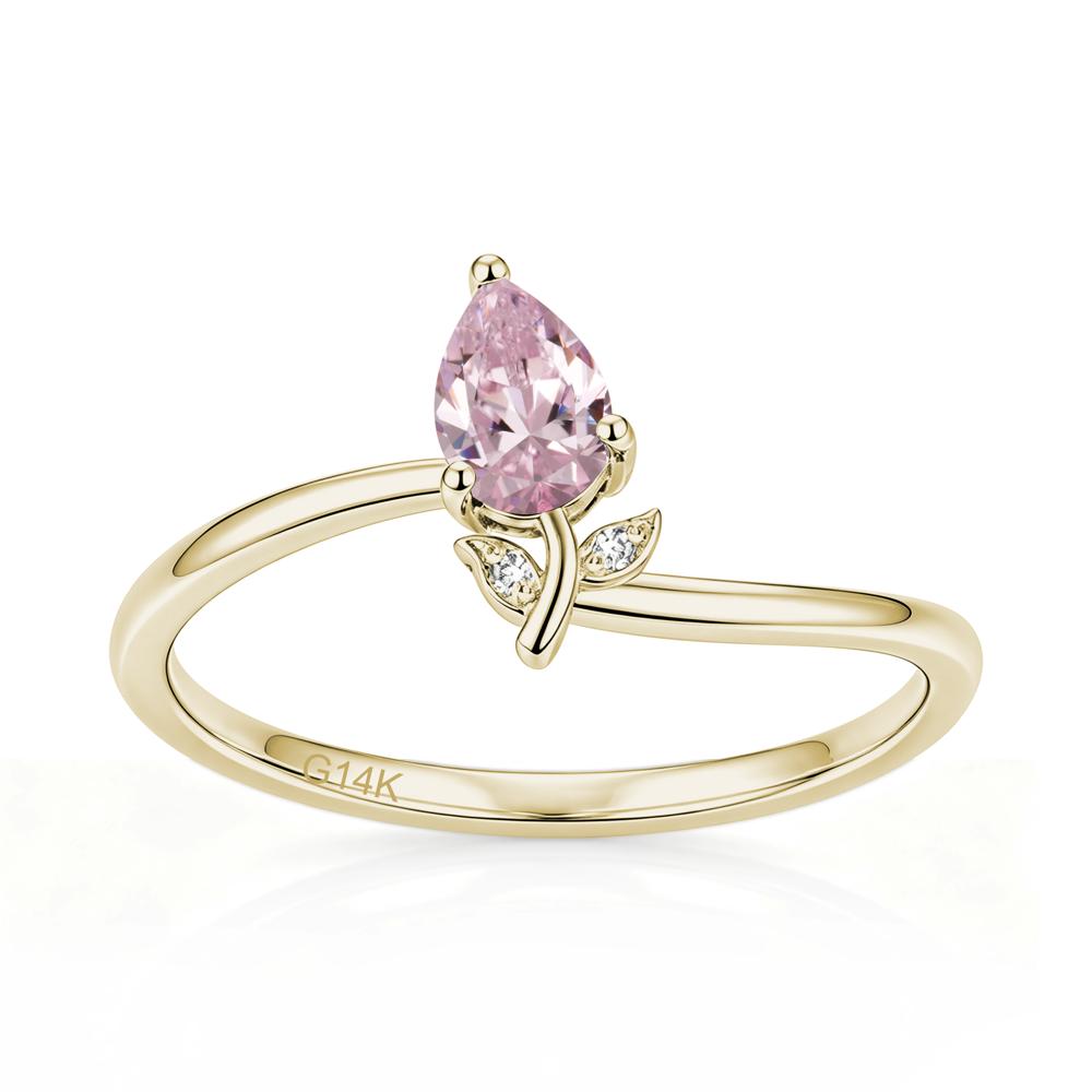 Nature Inspired Pear Cut Sapphire Floral Ring - LUO Jewelry #gemstone_Pink Cubic Zirconia