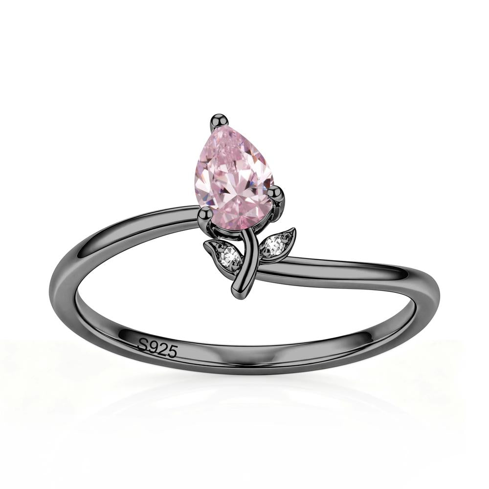 Nature Inspired Pear Cut Sapphire Floral Ring - LUO Jewelry #gemstone_Pink Cubic Zirconia